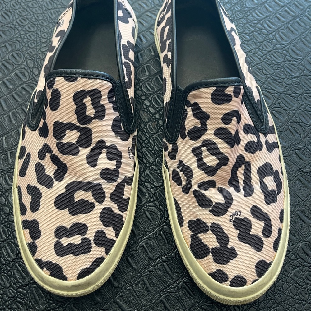 Coach Slip on Animal Print Canvas Pink/Black Size 8.5
